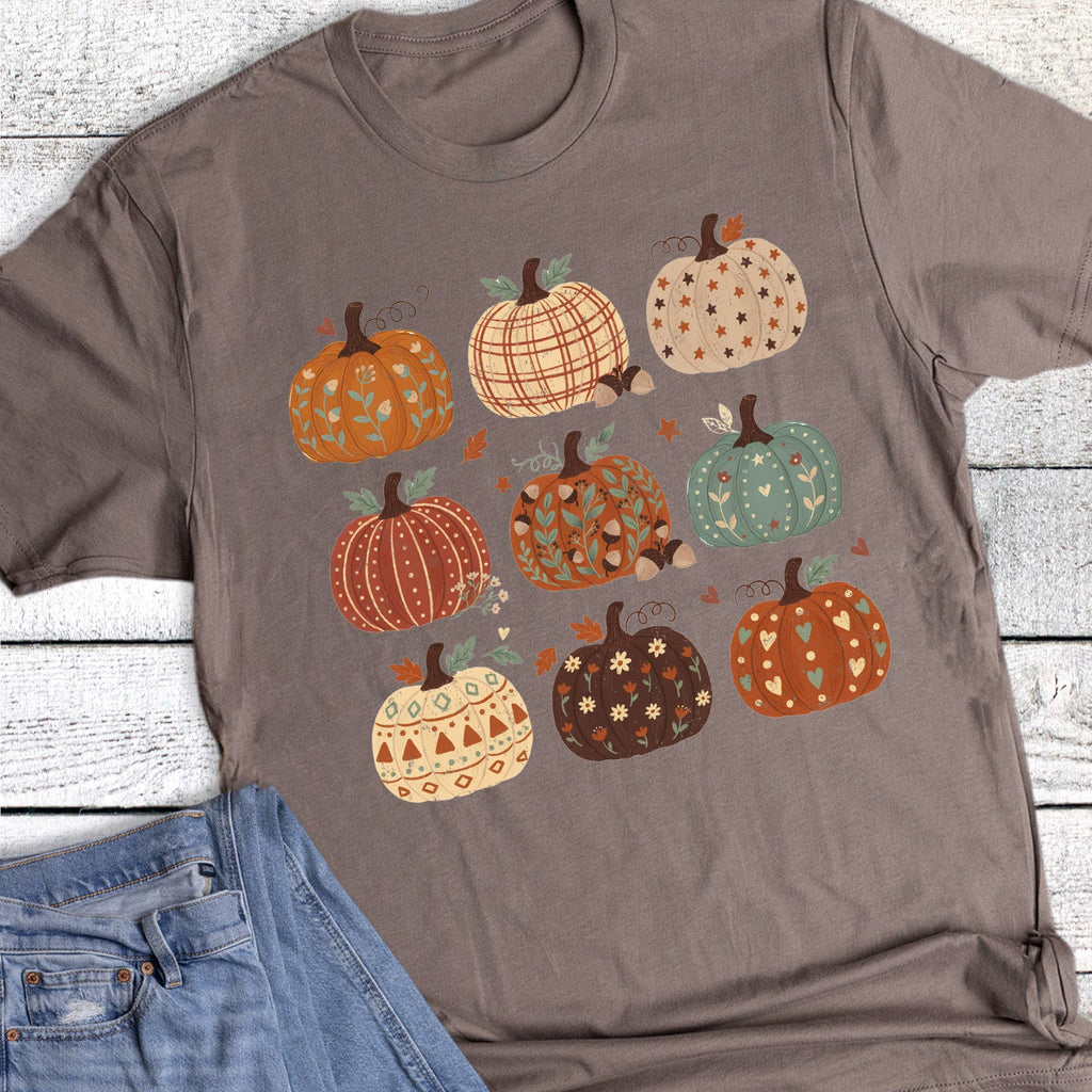 Fall Boho Pumpkin Grid Graphic Tee:  Short Sleeve