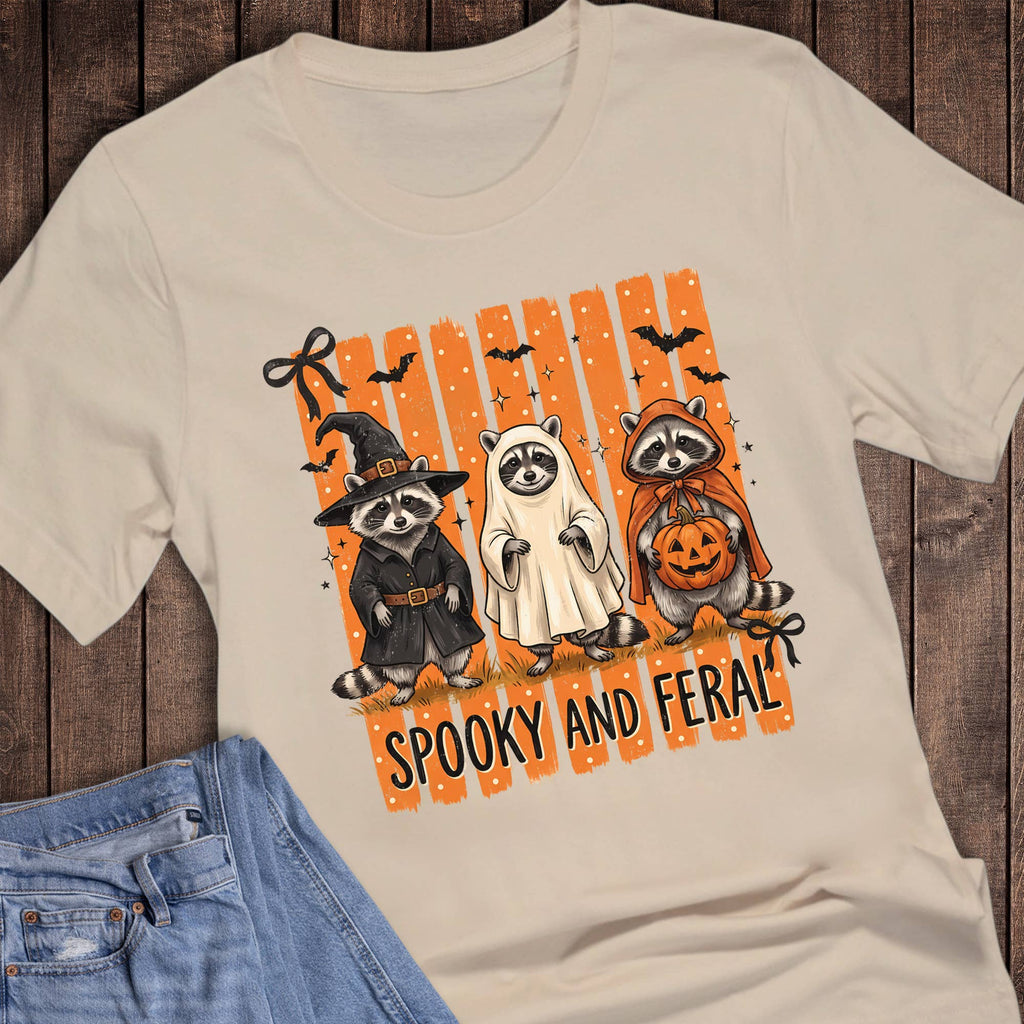 Halloween Spooky and Feral Raccoons Graphic Tee: Short Sleeve